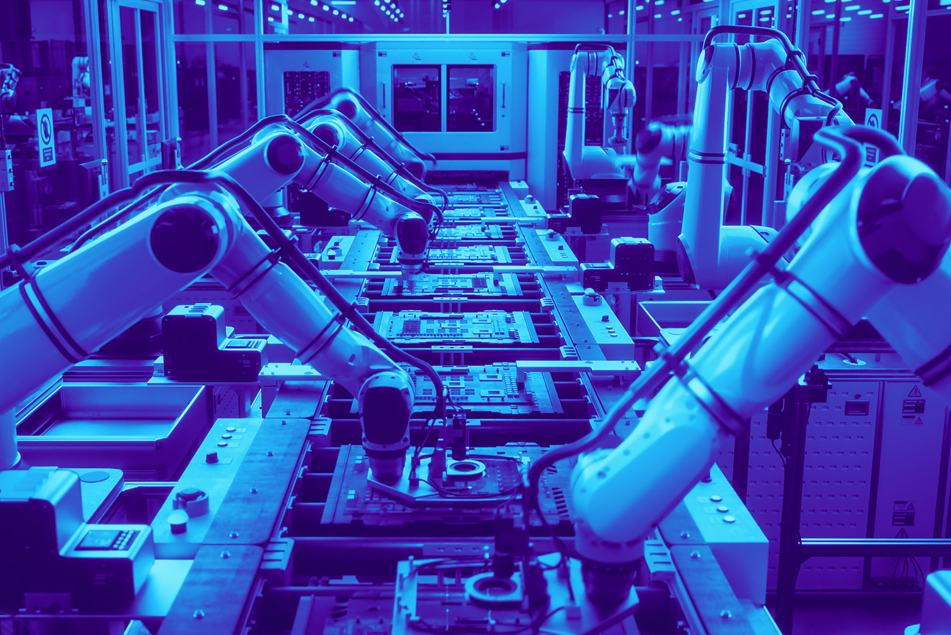 Robotic arms on a blue background