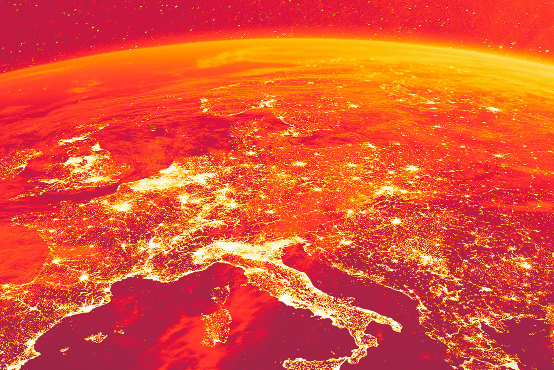 View of earth from space in orange colour treatment